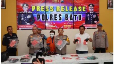 Foto : Kurang Dari 12 Jam Polres Batu Berhasil Amankan Tersangka Penembakan Tukang Bakso