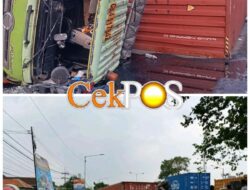 Pengendara Motor Tertimpa Truk Kontainer yang Terguling di Bypass Balongbendo Sidoarjo,