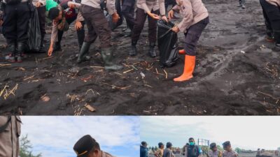 Polres Lumajang Gelar Aksi Bersih – bersih Wujudkan Pantai Watu Pecak Asri