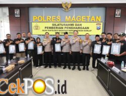 Polres Magetan Beri Penghargaan untuk 13 Korlap PSHT atas Dedikasi Jaga Kamtibmas